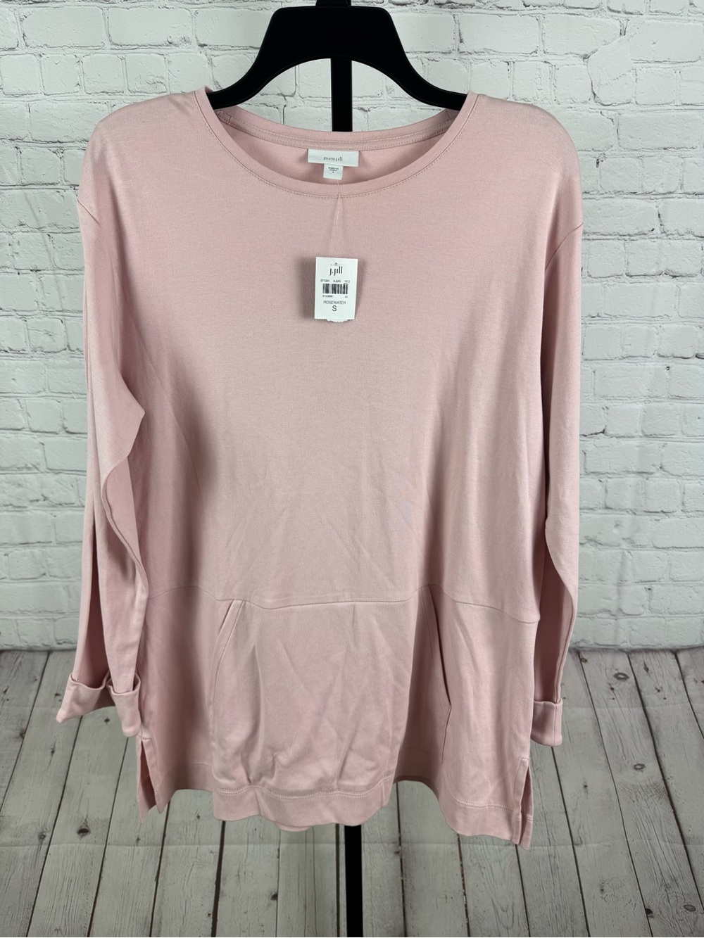 Pure Jill J. Jill Rosewater Pink Long Sleeve Kangaroo Pocket Tunic Top Sz Small